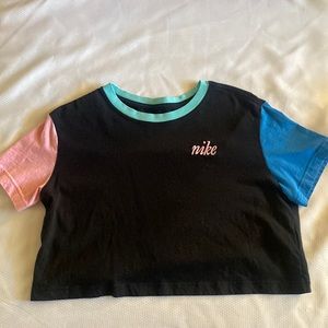 Nike, the nike tee multi colored retro style crop, size small